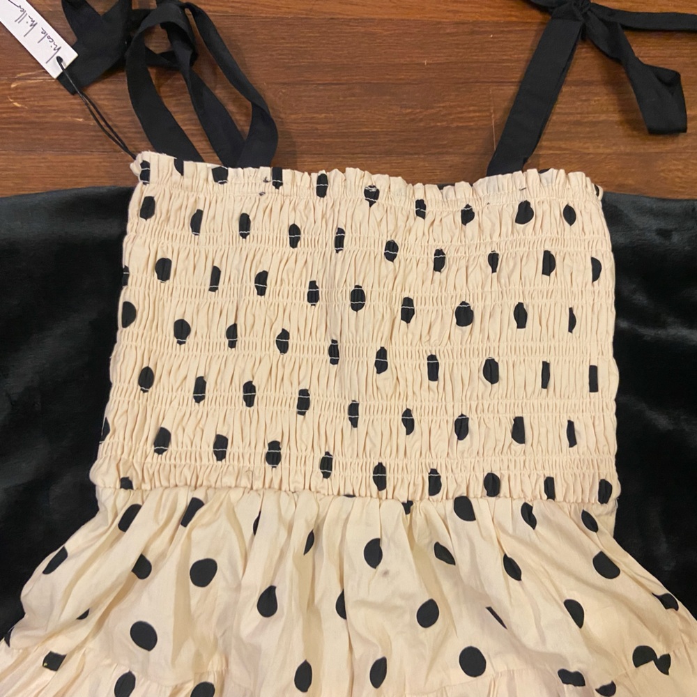 Polka Dot Cream Maxi Skirt with Smocked Waist - Picture 2 of 3